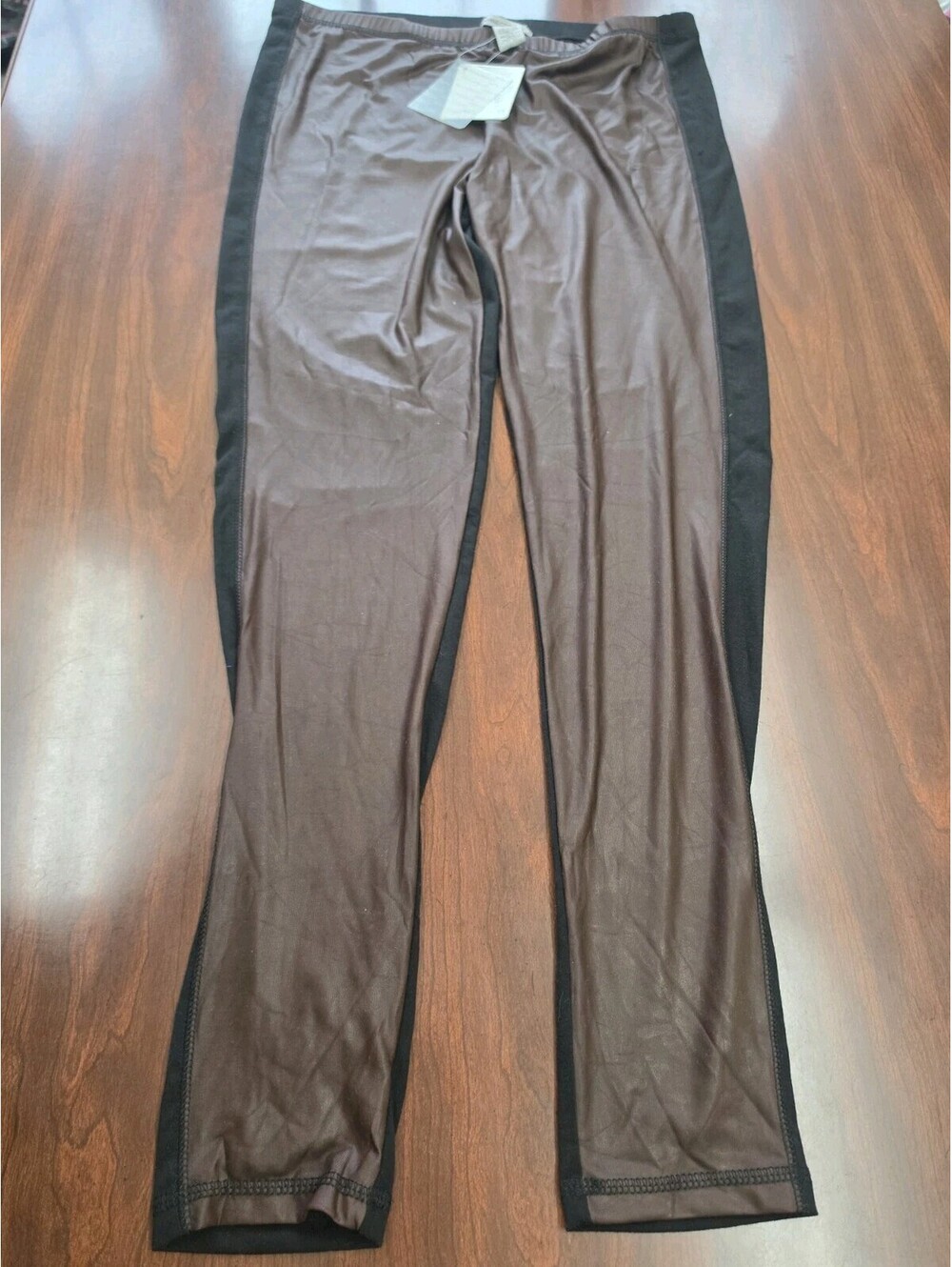 Connection 18 NWT XL Brown Black Colorblock Pull On Stretch Leggings Pants